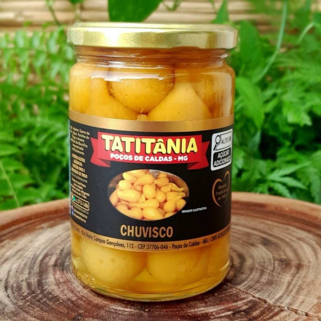 doce-chuvisco Doce chuvisco em calda Tatitânia, em pote de vidro com 400 gramas.